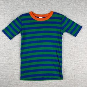 Hanna Andersson Boys Pajama Top 160 (US 14) Blue Green Striped Short‎ Sleeve